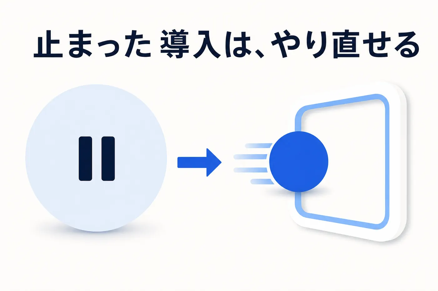 検証のまま止まったAI導入を、範囲を縮めて本番に入れ直すことで再起動するイメージ(画像内テキスト: 止まった導入は、やり直せる)