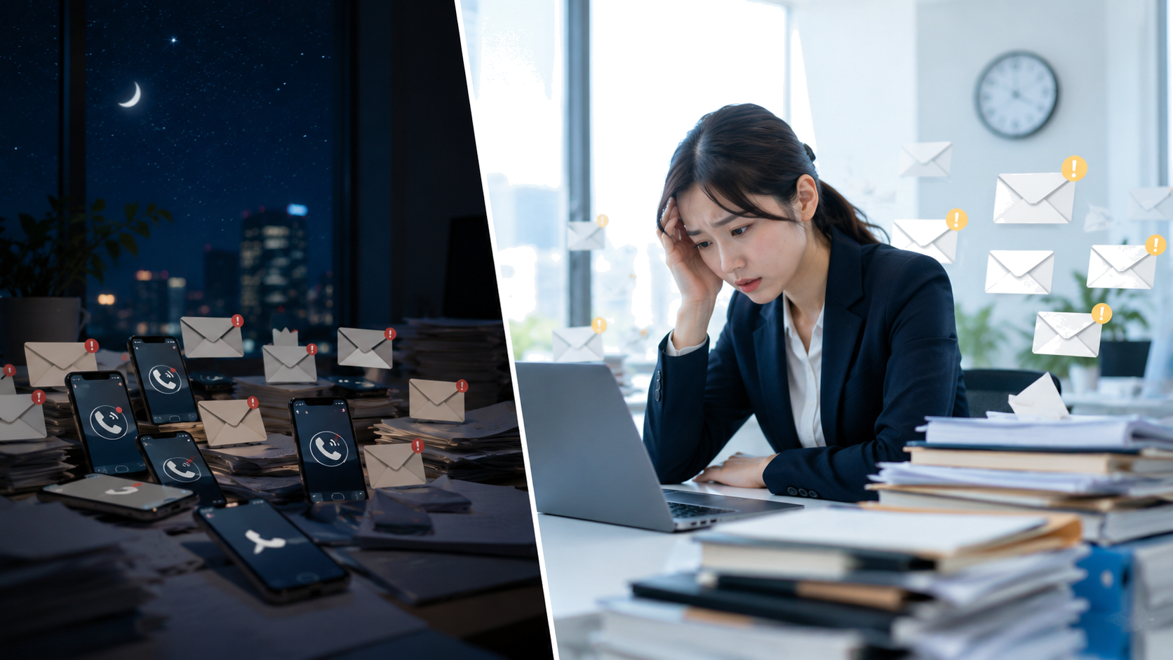 営業時間外の夜間に対応されないまま溜まっていく問い合わせ