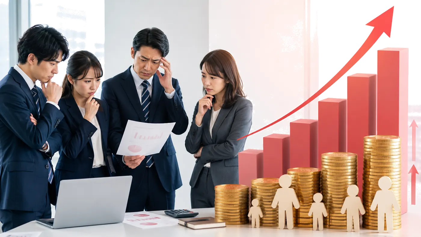 人件費の増加と採用難のグラフを前に頭を抱える経営層